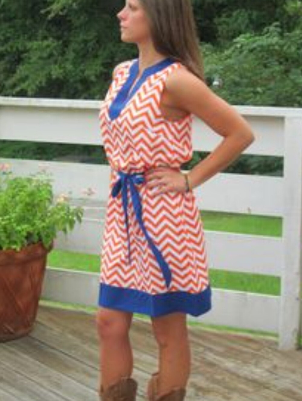 Mud Pie Sleeveless Orange Blue Gators Chevron Dress Size Small